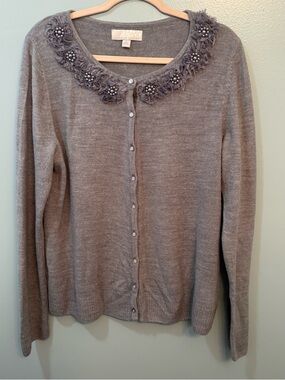 Carolyn Taylor Women's Embellished Collar Cardigan - Gray Size XL